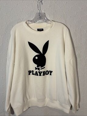 PLAYBOY Cream Crewneck Sweatshirt with Black Logo Vintage Y2K Streetwear retro